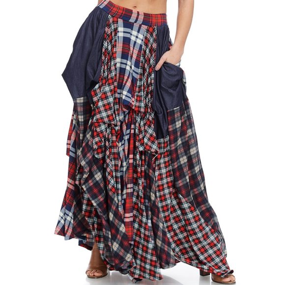 TOV HOLY The Damsel's Red Plaid Flowing Maxi Skirt - Picture 2 of 11